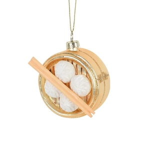 Creative glass dim sum steamer Christmas tree ornament with buns and chopsticks