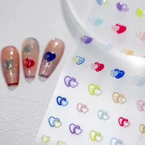 3D embossed heart nail stickers with colorful gel texture for DIY nail art decoration