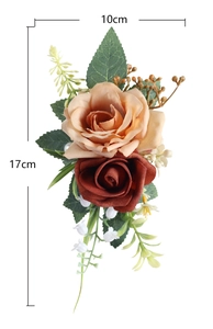 Detail shot of artificial rose boutonniere with dimensions 10cm width and 17cm height
