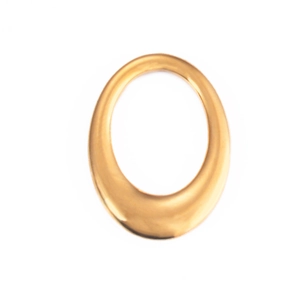Detailed close-up of a polished golden oval stainless steel pendant with a smooth finish