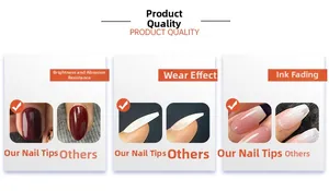 Detailed comparison of glossy red, cream white and pink gradient almond press-on nails