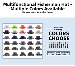 Grid display showing 30 colors and camouflage patterns for the outdoor bucket hat series