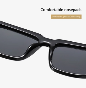 Détail des plaquettes de nez intégrées et confortables sur les lunettes de soleil carrées