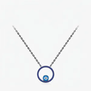 Evil Eye Pendant Necklace 925 Sterling Silver Blue Zirconia Gun Black Plated Adjustable Fashion Jewelry For Women