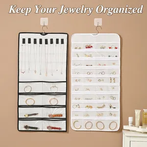 Double-sided 80-pocket jewelry hanging organizer for necklaces and small accessories