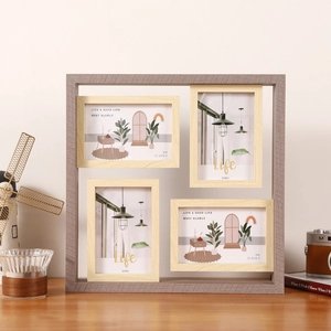 Multi Opening Collage Photo Frame MDF Wood Desktop Wall Mount Modern Minimalist Decor
