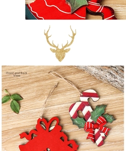 Detailed front and back view of wooden Christmas ornaments with reindeer and candy cane motifs