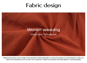 Close-up of burnt orange 100% cotton viscose fabric with professional woven texture