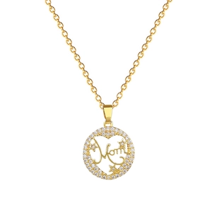 Gold plated titanium steel necklace with sparkling crystal Mom heart and star pendant