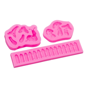 DIY fairy tale fence and snail mushroom pink silicone fondant cake baking mold set