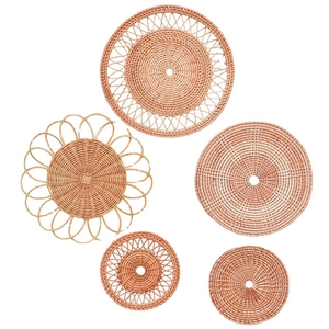 Five-piece set of Nordic handmade round rattan wall decorations with various woven patterns