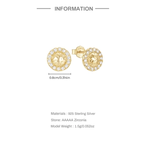 Detail specifications of 925 sterling silver earrings with AAAAA zirconia and size info
