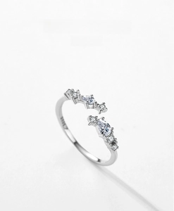 Macro detail of S925 sterling silver ring showing exquisite zircon inlay craftsmanship