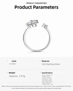 Macro detail of S925 sterling silver ring featuring blue teardrop zircon and 18K plating