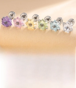 Detailed size chart for 6mm star zircon titanium steel stud earrings in six colors
