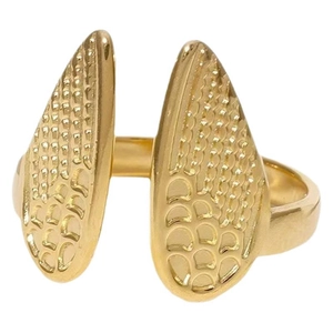 Artistic golden wing-shaped stainless steel open ring with biological lung texture