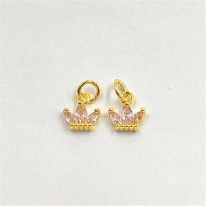 Elegant gold crown pendant with pink zircon crystals for DIY jewelry making