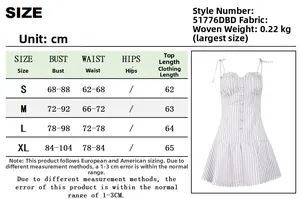 Size chart for striped slim fit dress with bust, waist and length measurements in cm