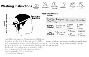 Detailed size guide and washing instructions for washed denim newsboy cap
