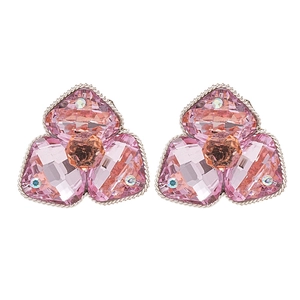 Vintage floral studs with pink crystal petals and central orange stone in silver twist setting