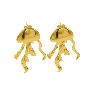 Boucles d'oreilles méduses dorées en acier inoxydable avec tentacules géométriques