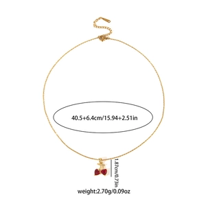 Detailed size specifications for the gold stainless steel necklace with cherry pendant
