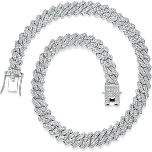 Iced out silver cuban link chain necklace with square box clasp and zircon stones