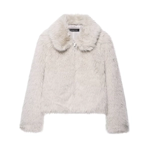 Damen Jacke Aus Kunstpelz Weicher Kurzer Mantel Reißverschluss Reverskragen Langarm Mode Warme Winterbekleidung
