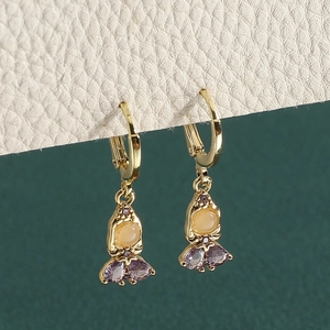 Sparkling cartoon princess drop earrings with yellow zircon and purple stones on gold base