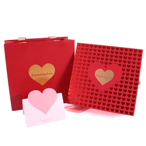 Everlasting Love red gift box set with heart pattern, paper bag and greeting card