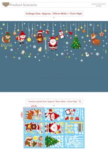 Christmas window stickers set with Santa and reindeer decals, measuring 189x72 cm overall
