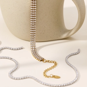 Bracelet Tennis Acier Inoxydable Zircone Cubique Plusieurs Rangs Plaqué Or Luxe Français Élégant Bijoux Femmes Ajustable