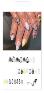 Detail view of JP3845 3D press-on nails featuring marble textures and geometric patterns