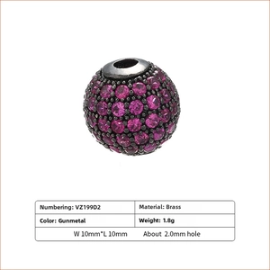10mm gunmetal brass ball bead with fuchsia micro-pave crystals for DIY jewelry making