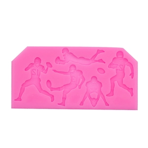 Pink silicone mold featuring American football players for cake and chocolate decorating