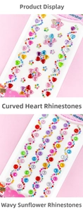 Close-up of DIY acrylic rhinestone stickers in heart, star and floral shapes for crafts