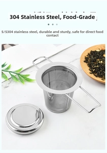 Close-up of 304 stainless steel tea infuser with fine mesh and foldable dual handles