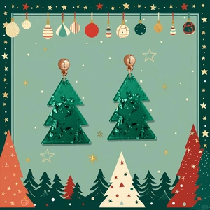 Boucles D'Oreilles Sapin De Noël Acrylique Paillettes Vert Bijoux Festifs Avec Tige En Métal Pour Femmes