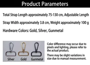 Adjustable leopard print bag strap 75-130cm with gold, silver, and gunmetal hooks