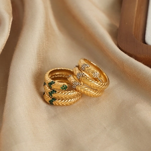 Schlangenring-Set mit 18k Gold-Finish und grünen sowie weißen Zirkonia-Kristallen