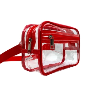 Clear PVC waterproof waist bag with red trim and adjustable strap for sports events