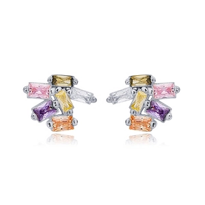 S925 silver needle colorful crystal stud earrings with geometric multi-colored gems