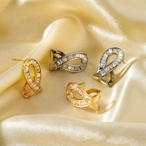 Geometric Twist Infinity Stud Earrings Copper Inlaid Zirconia Electroplated Fashion Korean Jewelry For Women Silver Gold Color
