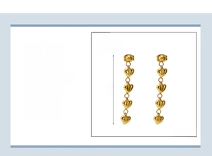 Détail des boucles d'oreilles cœur plaquées or 18 carats avec dimensions et poids