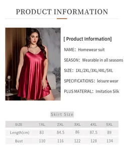 Tabella taglie dettagliata per camicia da notte taglie forti in finta seta da 1XL a 5XL