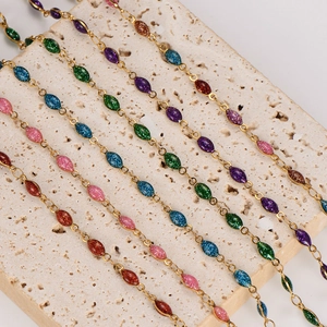 Colorful oval glitter charms on gold stainless steel bracelet chain set