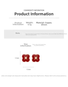 Size chart showing dimensions and weight of red enamel flower earrings with zircon
