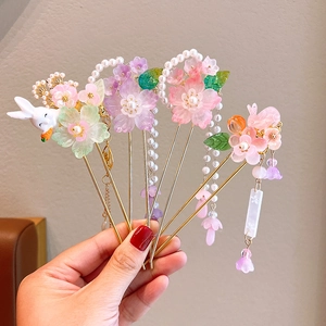 Vintage Chinese Style Hair Stick Wood Alloy Resin Flower Tassel Hairpin For Women Hanfu Qipao Hair Accessories Elegant