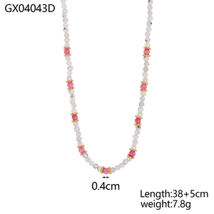 Colorful beaded necklace with pink and white pearls and gold accents for women