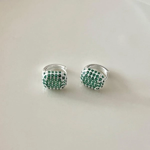Huggie Hoop Earrings 925 Sterling Silver Rectangular Pendant Pavé Cubic Zirconia Minimalist Fashion Accessory Women